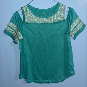 Kids T-Shirt, size 6, Turquoise with Open Shoulders